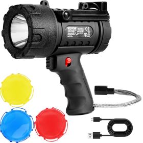 VEVOR Rechargeable Spotlight Flashlight, 200,000 Lumens, IP67 Waterproof Handheld LED Spot Light, Super Bright Portable Searchlight with 4 Modes Deta