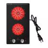 Electric Radiant Cooktop Built-in 2 Burners 12 inch Electric Stove Top Knob Control 2100W 110V Kids Lock & Timer Hot Surface Indicator Overheat Prote