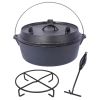 Pre-Seasoned Cast Iron Dutch Oven With Skillet Lid, Outdoor Camping Deep Pot for Camping Fireplace Cooking BBQ Baking Campfire, With Iron Pot Rack, 1