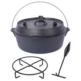 Pre-Seasoned Cast Iron Dutch Oven With Skillet Lid, Outdoor Camping Deep Pot for Camping Fireplace Cooking BBQ Baking Campfire, With Iron Pot Rack, 1