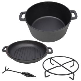 3 in 1 Pre-Seasoned Cast Iron Dutch Oven, Outdoor Camping Deep Pot, 5 Quart. Cover As A Skillet with Ribbed Bottom Design. With 1PC Iron Pot Rack, 1P
