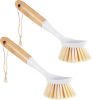 Kitchen Dish & Cast Iron Brush with Scraper, [2 Pack] Skillet Scrub Cleaner with Handle, Kitchen Cleaning Scrubber for Dishes, Pots, Cast Iron Skille