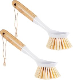 Kitchen Dish & Cast Iron Brush with Scraper, [2 Pack] Skillet Scrub Cleaner with Handle, Kitchen Cleaning Scrubber for Dishes, Pots, Cast Iron Skille