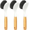 3 Pack Cast Iron Brush and Scraper with Bamboo Handle – Skillet Scrubber with Tough Nylon Bristles, Kitchen Cleaner for Cleaning Skillet, Grill Pan,