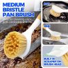 3 Pack Dish Brush Set with Bamboo Handle, Kitchen Brushes for Cleaning Pot, Sink and Stove, Skillet Scrubber with Tough Bristles for Cast Iron Grill
