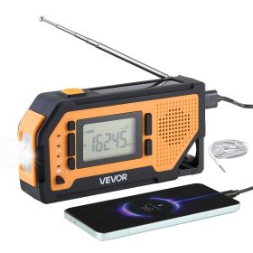 VEVOR Emergency Weather Radio, 2000mAh Battery, FM/AM/WB/NOAA Alert Solar Hand Crank Emergency Radio, with USB Charging Cable, SOS Alarm and Flashlig