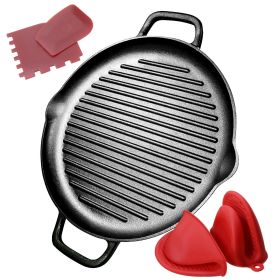 Cast Iron Grill Pan 12.6 inch Pre-Seasoned Cast Iron Griddle Pan Dual Handles Cast Iron Skillets for BBQ Round Cast Iron Griddle for any Stove Top an