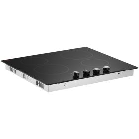 VEVOR Electric Cooktop, 24 inch 4 Burners Built-in Electric Stove Top, 6000W Ceramic Top Radiant Cooktop, with Glass Panel, Knob Control, 11 Heat Lev
