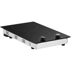 VEVOR Electric Cooktop, 12 inch 2 Burners Built-in Electric Stove Top, 1800W Ceramic Top Radiant Cooktop, with Glass Panel, Knob Control, 11 Heat Lev
