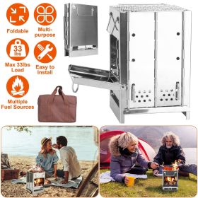 Foldable Camping Wood Burning Stove with Grill, Camp Stove Collapsible Backpacking Survival Stove Stainless Steel Campfire Stove for Outdoor Cooking