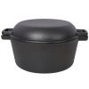 3 in 1 Pre-Seasoned Cast Iron Dutch Oven, Outdoor Camping Deep Pot, 5 Quart. Cover As A Skillet with Ribbed Bottom Design. With 1PC Iron Pot Rack, 1P