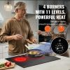VEVOR Electric Cooktop, 24 inch 4 Burners Built-in Electric Stove Top, 6000W Ceramic Top Radiant Cooktop, with Glass Panel, Knob Control, 11 Heat Lev