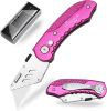 Folding Utility Knife, Box Cutter with 5 SK5 Quick Change Blades, Safety Axis Lock Design Razor Knife, Lightweight Aluminum Handle Belt Clip for Offi