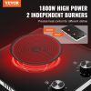 VEVOR Electric Cooktop, 12 inch 2 Burners Built-in Electric Stove Top, 1800W Ceramic Top Radiant Cooktop, with Glass Panel, Knob Control, 11 Heat Lev