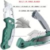 2pcs Utility Knife Set: Retractable Cutter (5 Blades) Folding Utility Knife PTR Plastic Handle Safety Lock Built-in Blade Storage (3 Blades) SK5 Shar