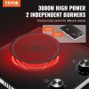 VEVOR Electric Cooktop, 12 inch 2 Burners Built-in Electric Stove Top, 3000W Ceramic Top Radiant Cooktop, with Glass Panel, Knob Control, 11 Heat Lev