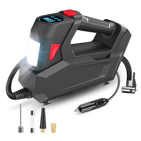 1Pc Portable Tire Inflator 120 PSI Maximum 90W Powered Tire Inflator With Digital Display LED Light Inflatable Nozzle Needle Fuse Air Compressor (Option: Black)