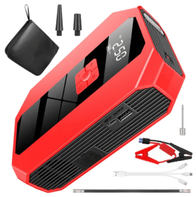 Portable Car Jump Starter Air Compressor 1500A 400PSI Car Battery Charger Jump Starter Power Bank LED Flashlight Digital Tire Inflator For 4.0L G (Option: BlackRed)