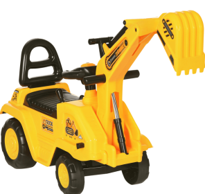 3-in-1 Ride On Excavator Digger Scooter & Pulling Cart, Construction Pretend Play Toy For Kids (Option: Yellow)